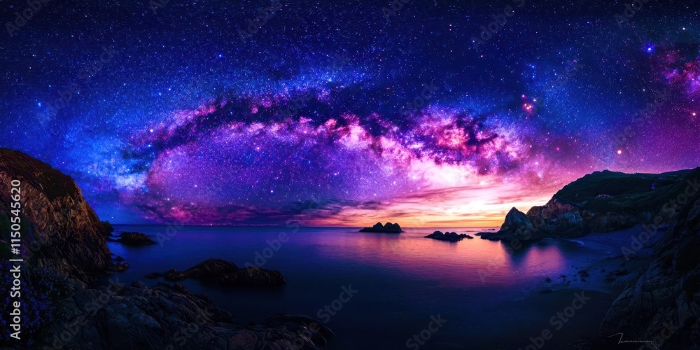 Fototapeta premium Beautiful night sky with a purple and blue milky way