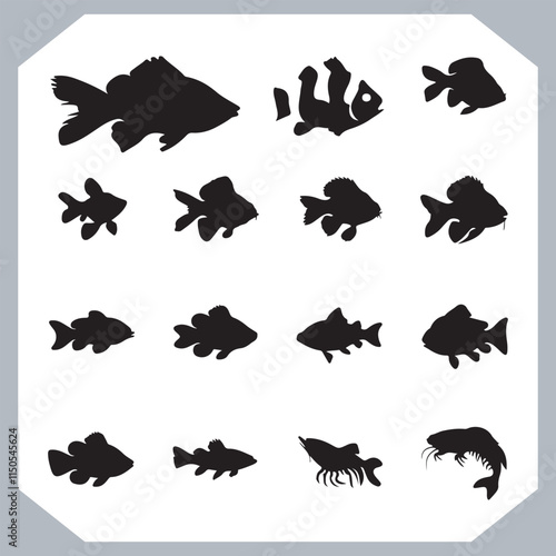 Seamless Fish Silhouette Logotype Icons Collection for Marine, Seafood, and Fishing Businesses in white background