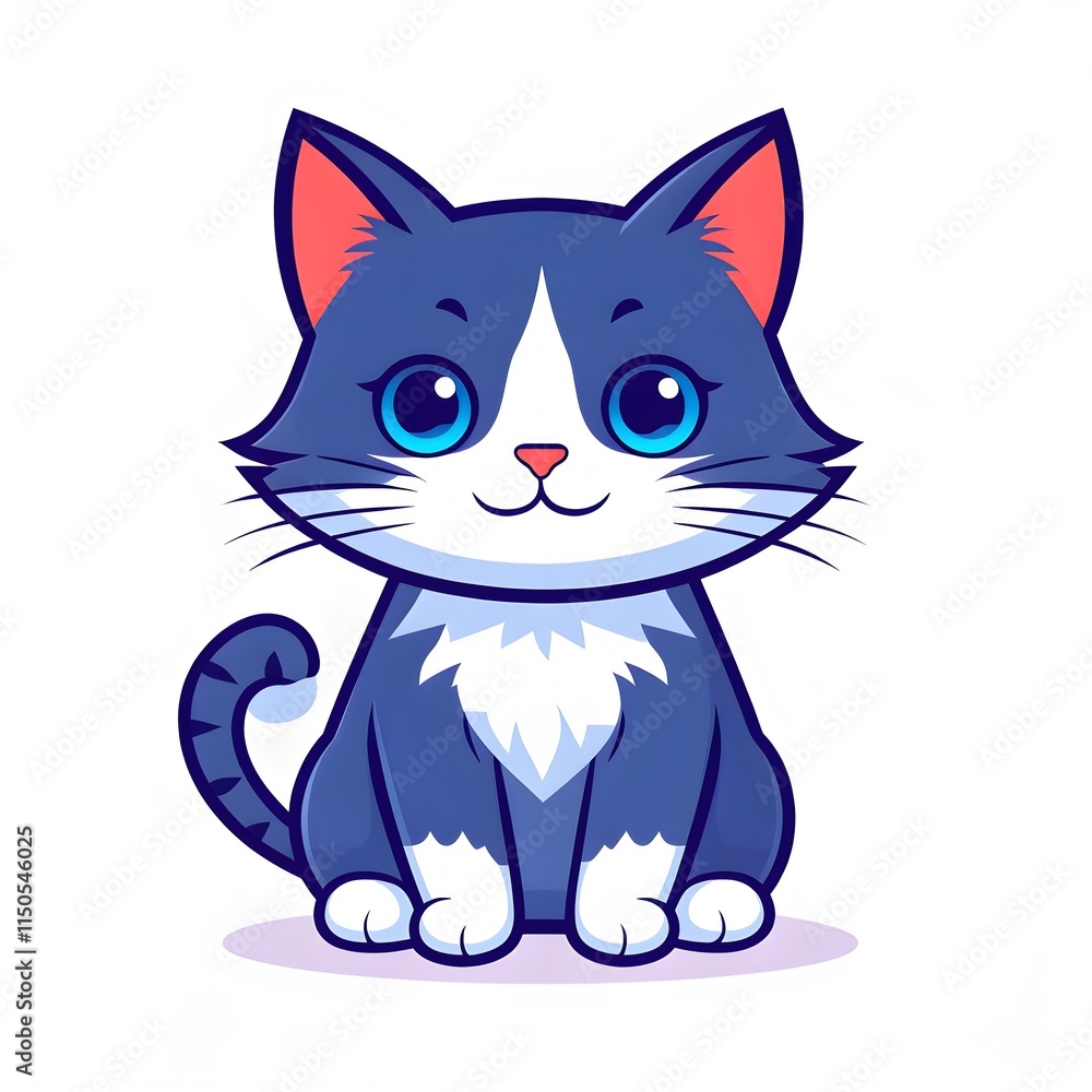 Fototapeta premium A simple cartoon cat with a white background, AI generated