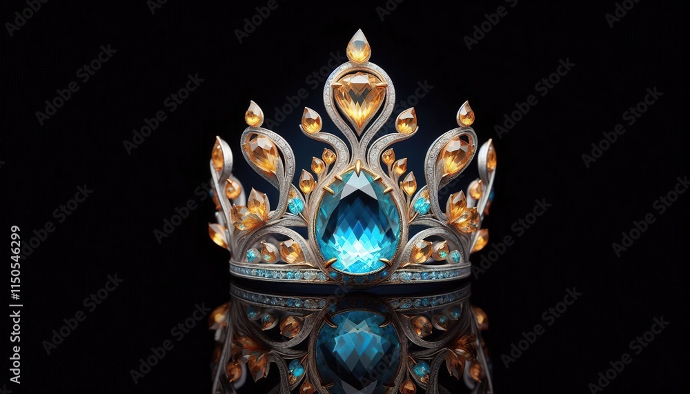 Fototapeta premium Coral Style Crown with Gems on Black Background