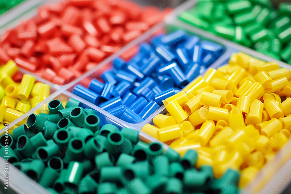 Naklejka premium Close up of plastic polyethylene pellets in various colors generated.AI