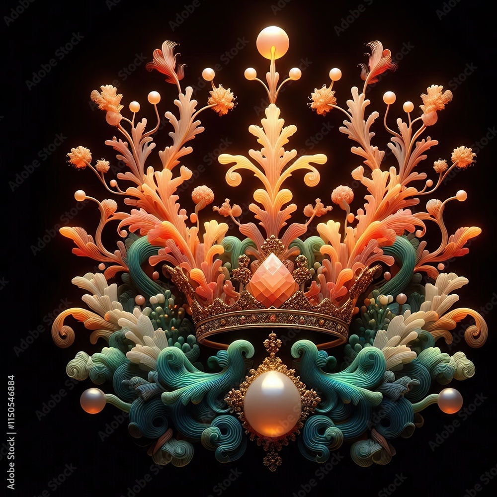 Obraz premium Coral Style Crown with Gems on Black Background