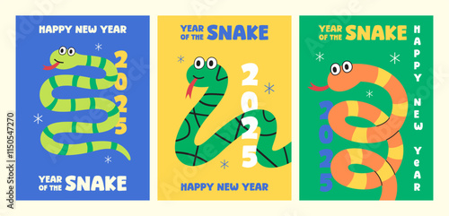 vector chinese new year 2025 year of snake, Traditional and modern design, card and background, Lunar new year 2025, snake cartoon character design photo