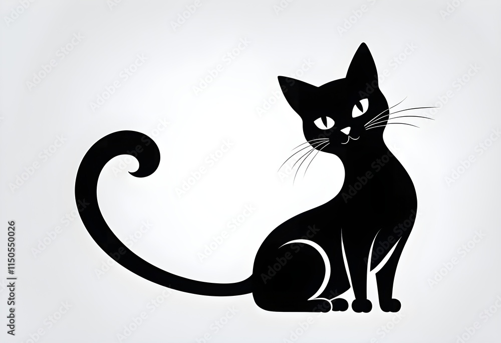 Fototapeta premium A simple cartoon cat with a white background, AI generated