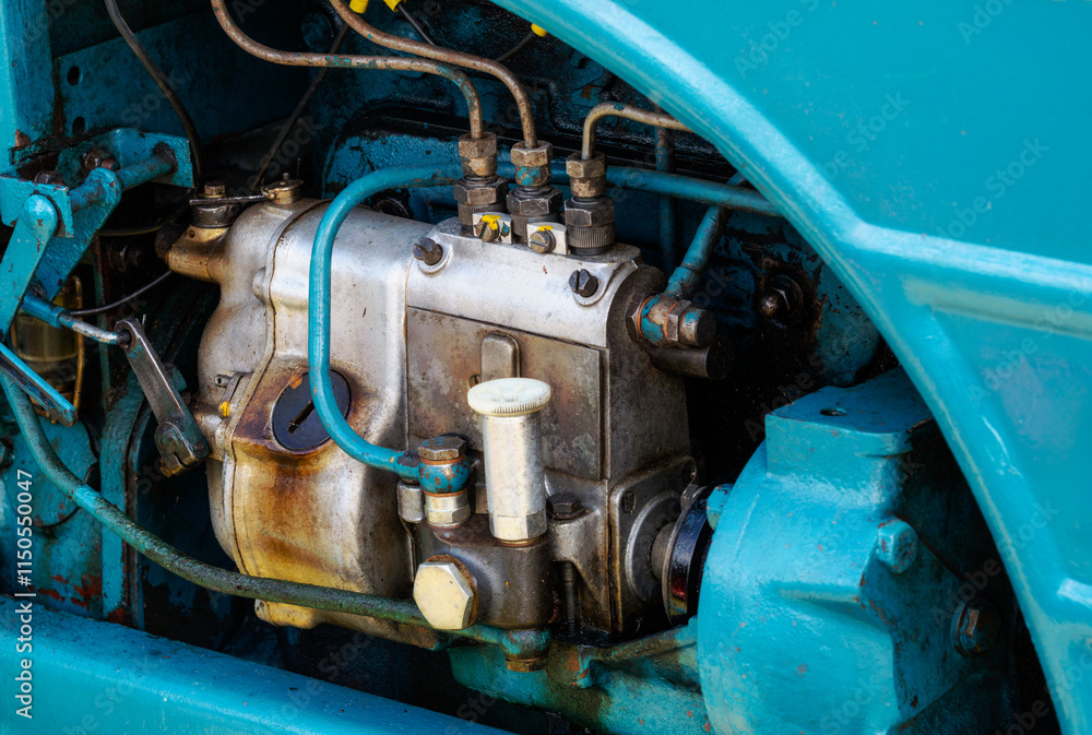 Detail of a historic tractor old-timer motor