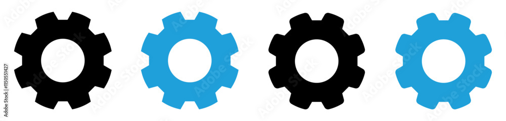 Setting icons in different style in blue and black color. Settings gears icon for apps and websites. Gear, cog, cogwheel icons. Gear tool or button for web application or UI. Setting icons in different style in blue and black color. Settings gears icon for apps and websites. Gear, cog, cogwheel icons. Gear tool or button for web application or UI.