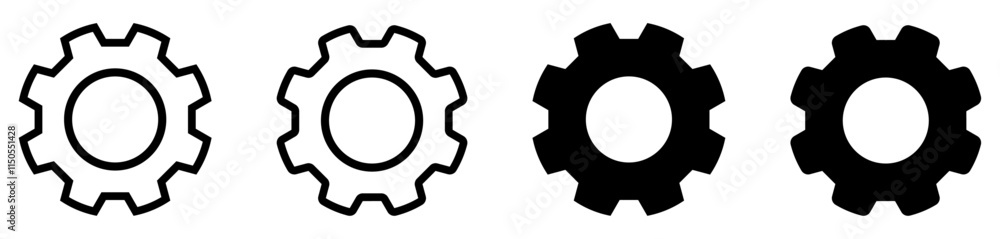 Setting icons in different style in black color. Settings gears icon for apps and websites. Gear, cog, cogwheel icons. Gear tool or button for web application or UI. Setting icons in different style in black color. Settings gears icon for apps and websites. Gear, cog, cogwheel icons. Gear tool or button for web application or UI.
