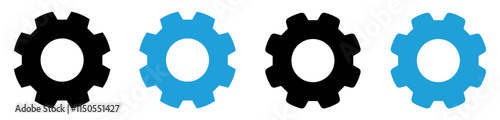 Setting icons in different style in blue and black color. Settings gears icon for apps and websites. Gear, cog, cogwheel icons. Gear tool or button for web application or UI.