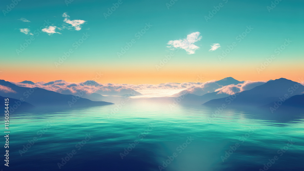 Obraz premium Dreamy mountain landscape at twilight with gradient sky and starry night.