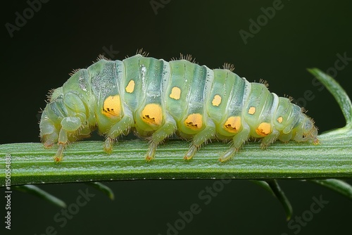 Papilio zelicaon pupa on dill plant stem in the garden, Generative AI photo