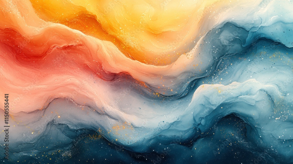 Fototapeta premium Vibrant abstract fluid art: dynamic waves of color and texture