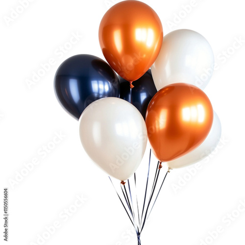 White bronze orange and blue balloons isolated on a transparent background, empty blank png background