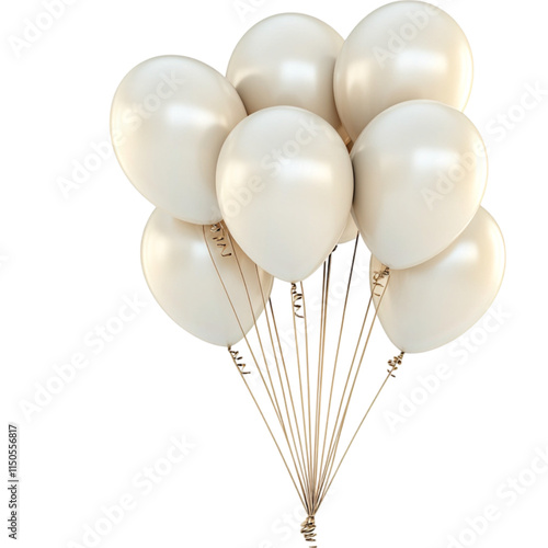 White gold balloons isolated on a transparent background, empty blank png background