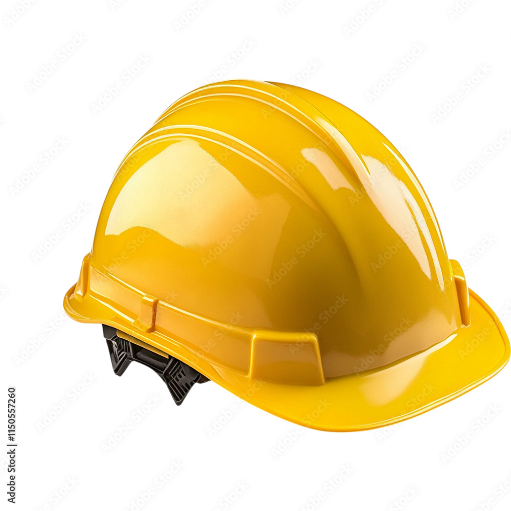 Fototapeta premium Yellow hardhat isolated on a transparent background, empty blank png background