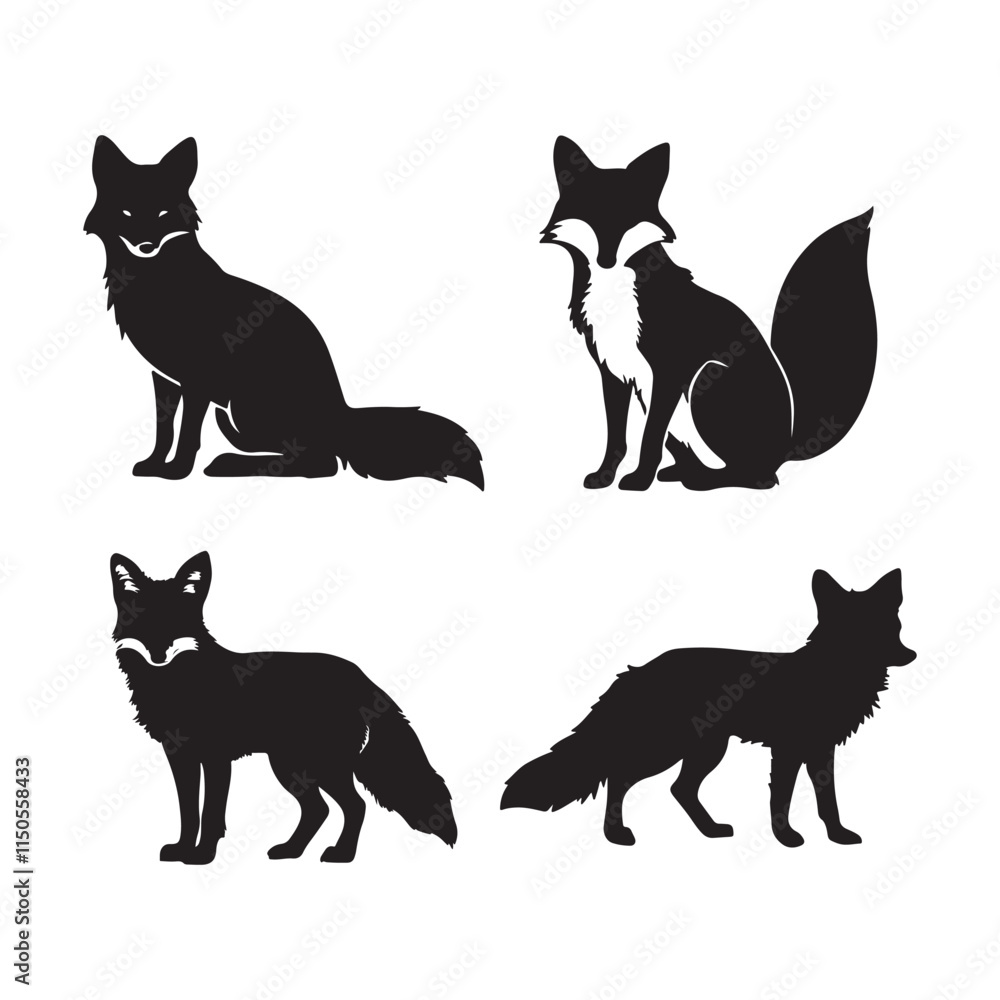 Four Silhouettes of Foxes in Different Poses Four Silhouettes of Foxes in Different Poses