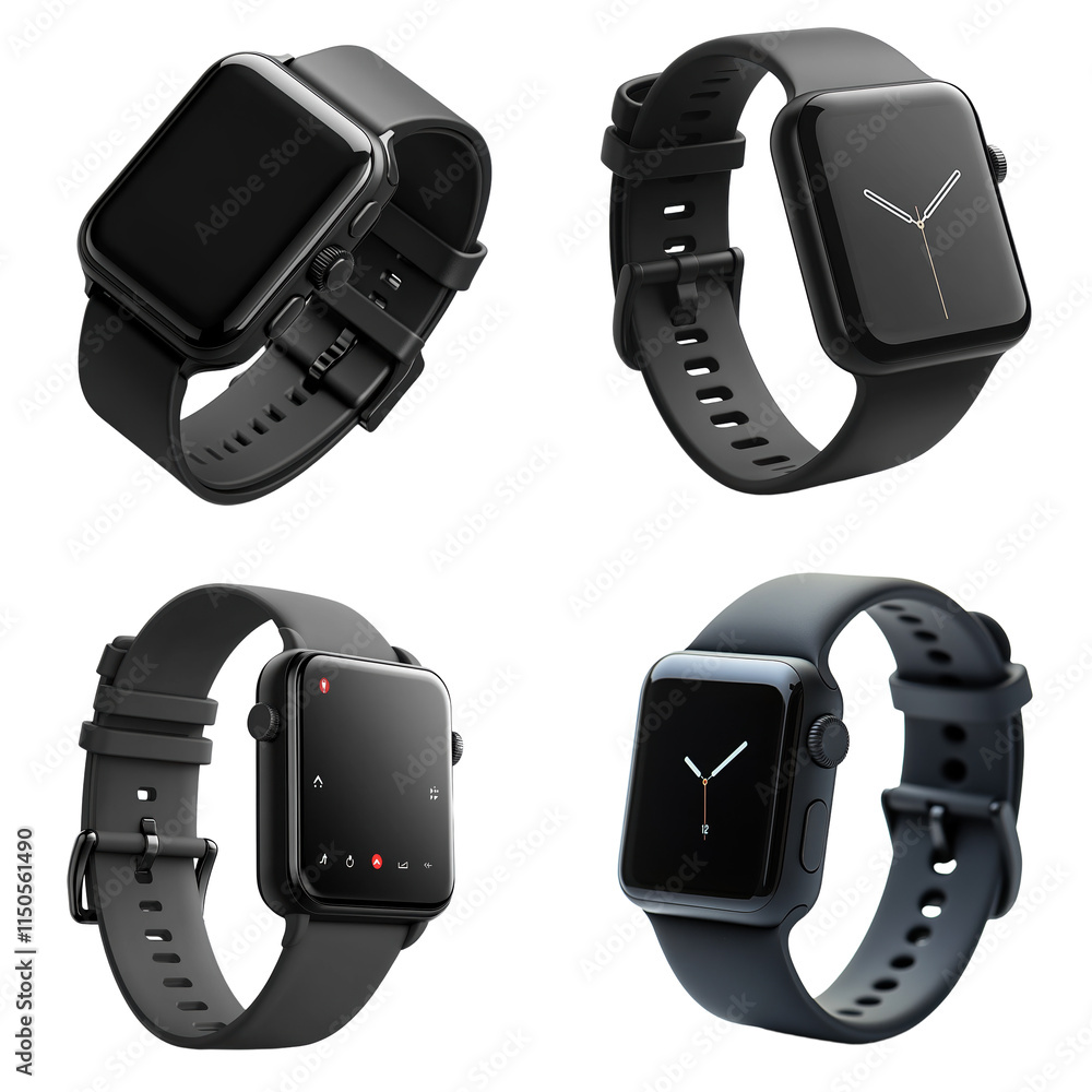 Sleek Black Apple Watch on White Background Sleek Black Apple Watch on White Background