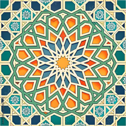 Vector illustration of an Islamic Arabic decorative pattern, showcasing an abstract design with intricate geometric elements
