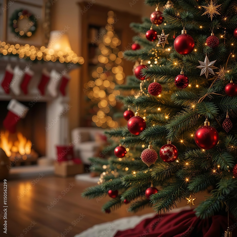 Christmas tree with ball decoration created with Generative AI Christmas tree with ball decoration created with Generative AI