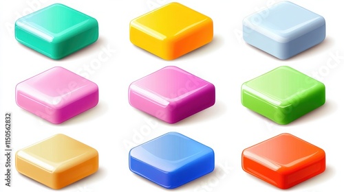 Vector illustration of colorful soap from different angles on a white background