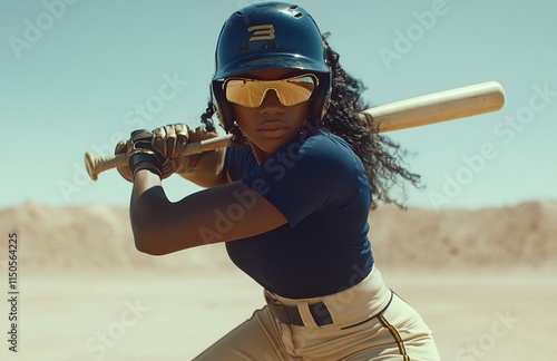 Female Baseball Player in Full Gear Swinging a Bat Outdoors photo