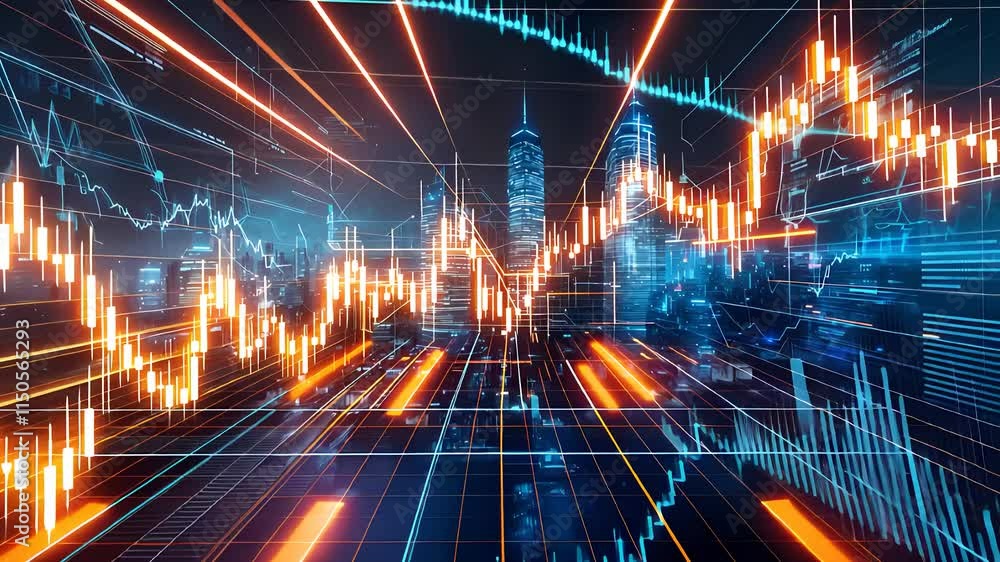 Dynamic Financial Market Chart with Orange and Blue Lines Against a Cityscape in a High-Tech Data Display
Dynamic Financial Market Chart with Orange and Blue Lines Against a Cityscape in a High-Tech Data Display