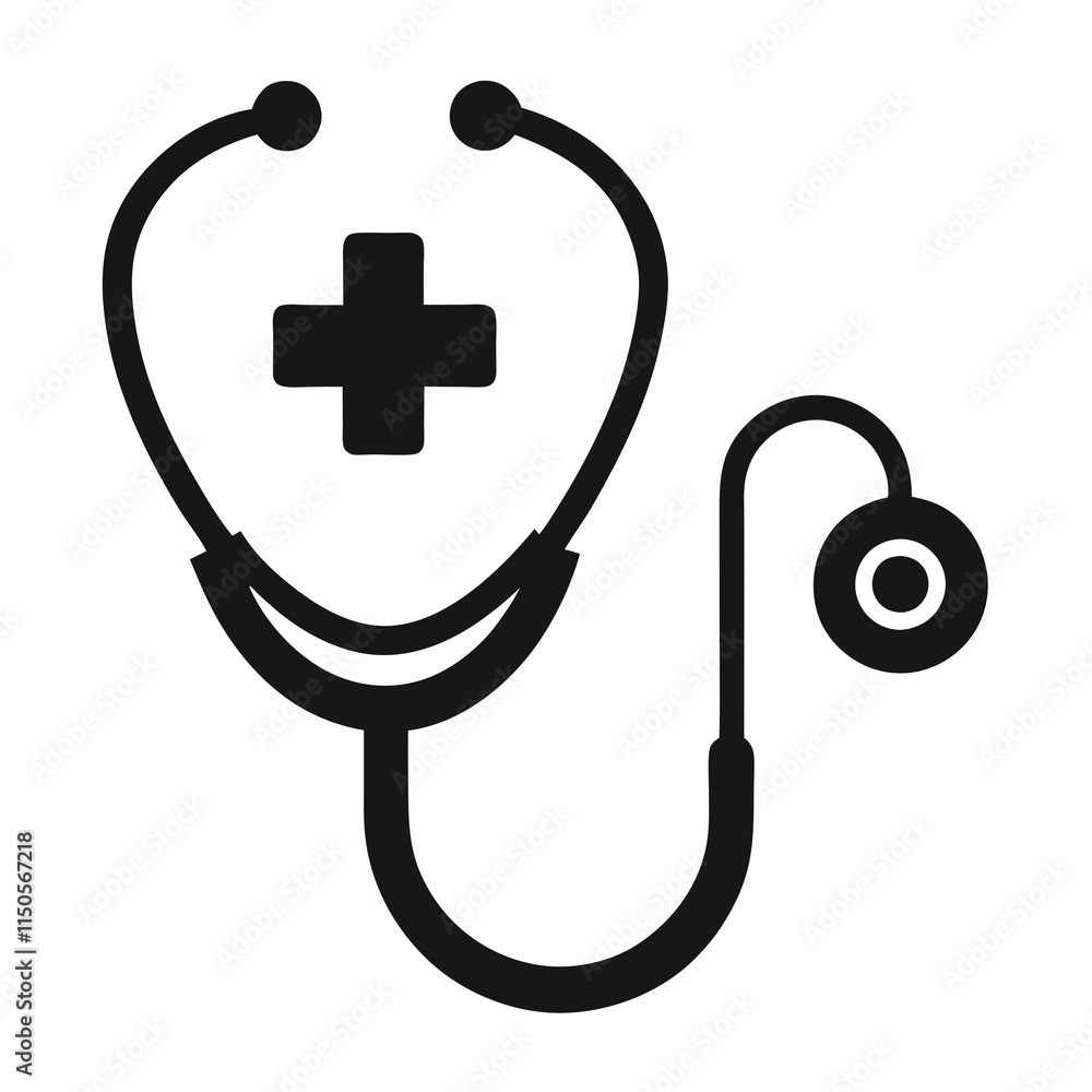 Medical stethoscope icon design, Stethoscope black silhouette vector illustration Medical stethoscope icon design, Stethoscope black silhouette vector illustration