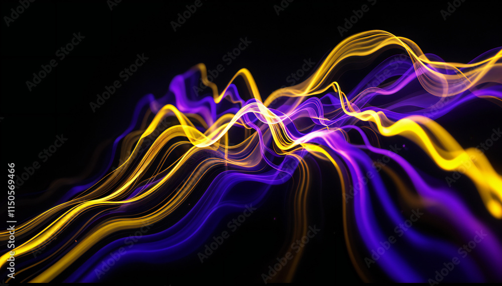 Colorful abstract waves of light in shades of purple, yellow, and orange against a dark background. Colorful abstract waves of light in shades of purple, yellow, and orange against a dark background.
