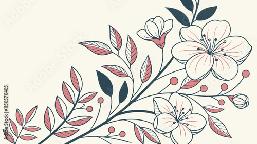 Wallpaper Mural Botanical Line Art Background with Flowers and Leaves Torontodigital.ca