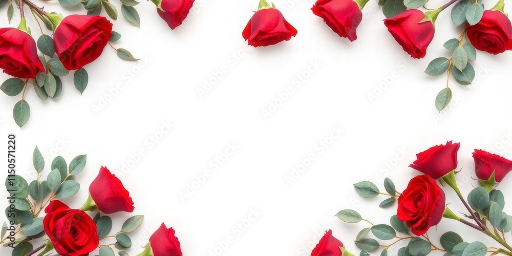 Fototapeta premium Red Roses and Eucalyptus Frame