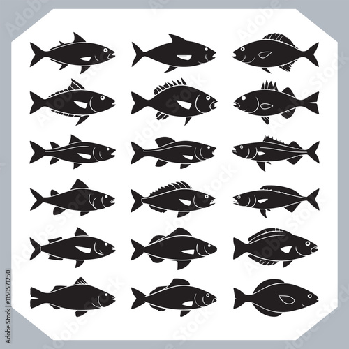 Trendy Fish Silhouette Icons with Clean and Modern Design for Creative Branding Needs in white background