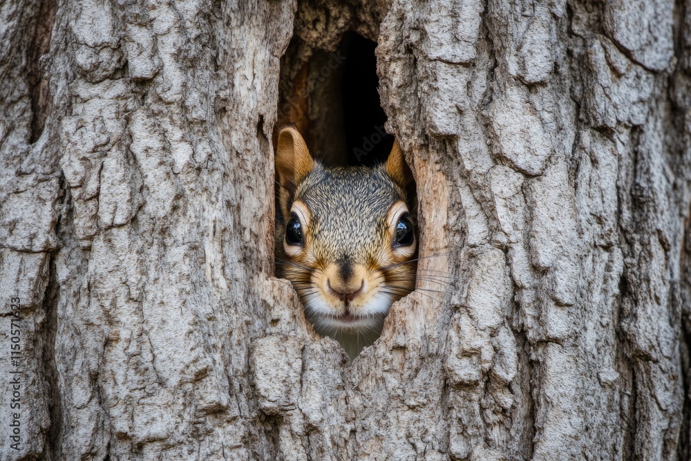 Intrigued Red Squirrel Sneaking a Glimpse from Behind a Tree Trunk Intrigued Red Squirrel Sneaking a Glimpse from Behind a Tree Trunk