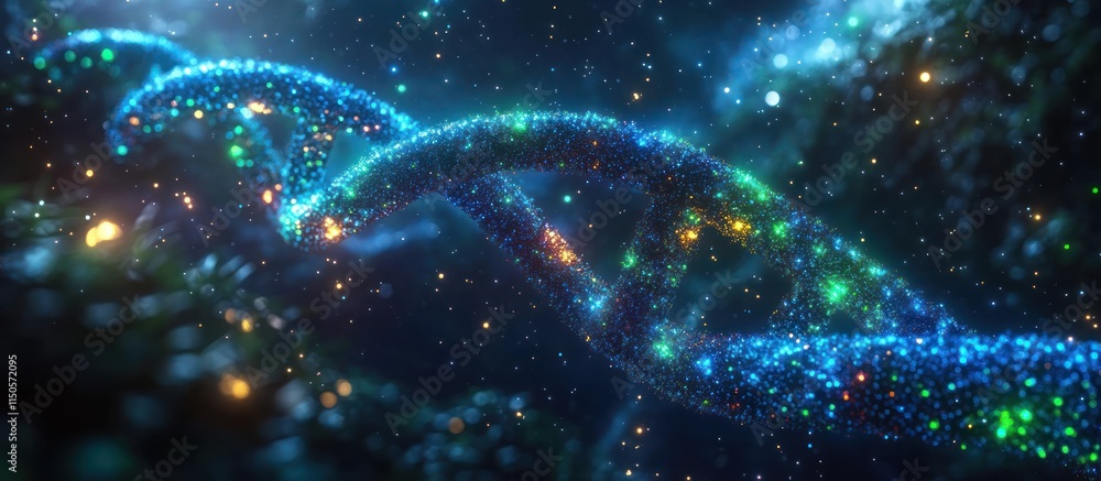 Glowing DNA double helix rotating in space. Glowing DNA double helix rotating in space.