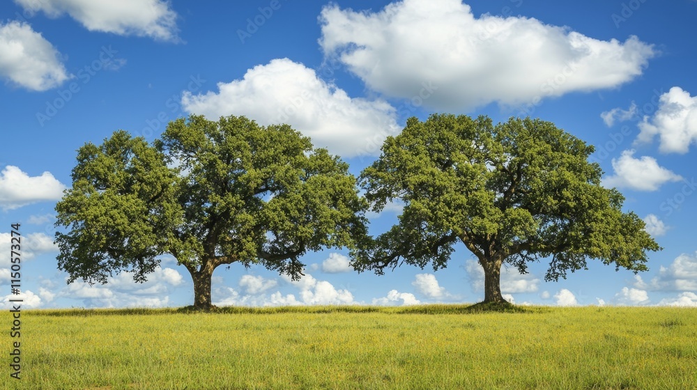 Majestic Trees in a Golden Field Under a Cloud-Kissed Sky Majestic Trees in a Golden Field Under a Cloud-Kissed Sky
