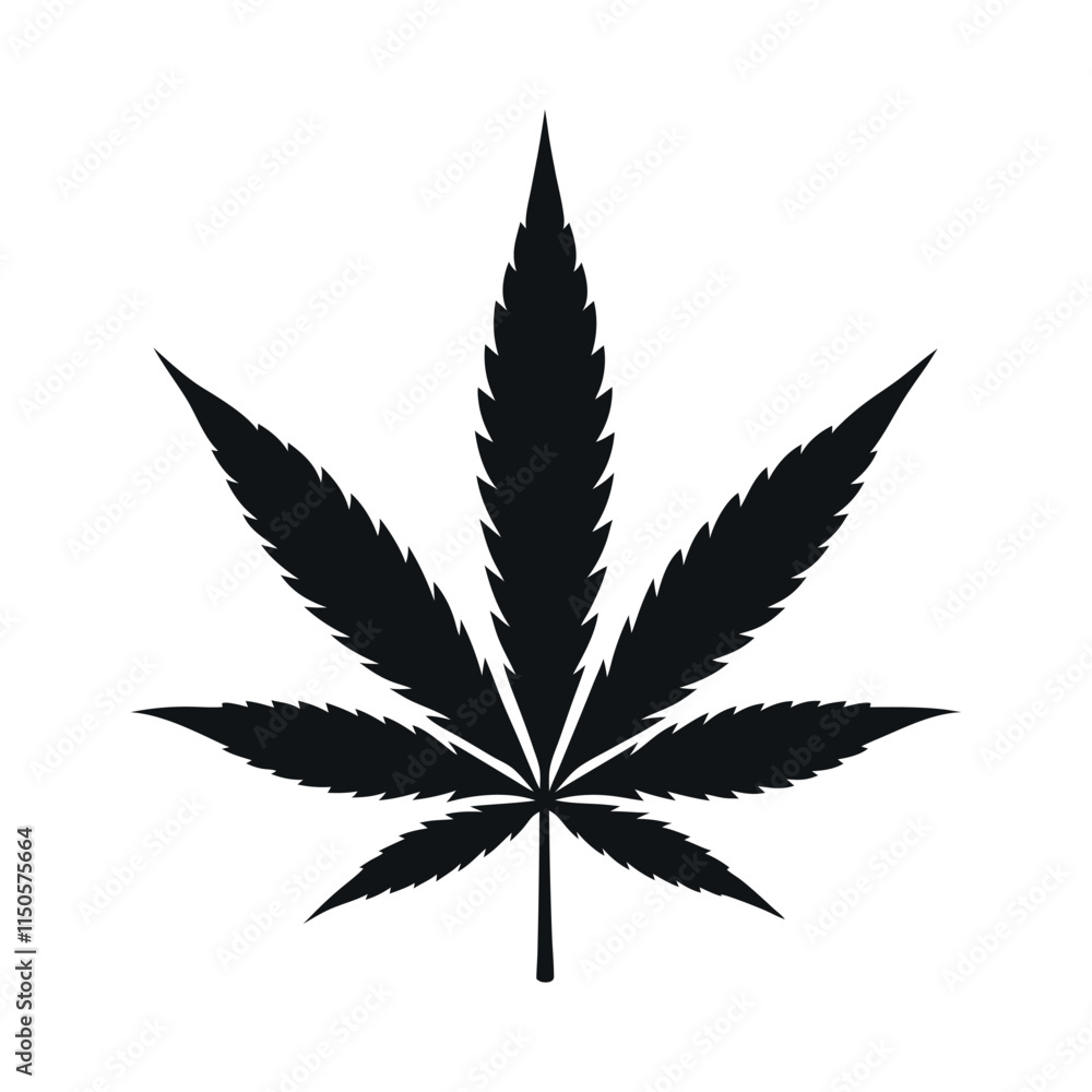 A cannabis leaf against a white background. A cannabis leaf against a white background.