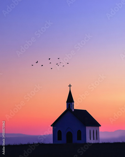 Wallpaper Mural A Serene Morning Scene Dawn Over a Catholic Church. Torontodigital.ca