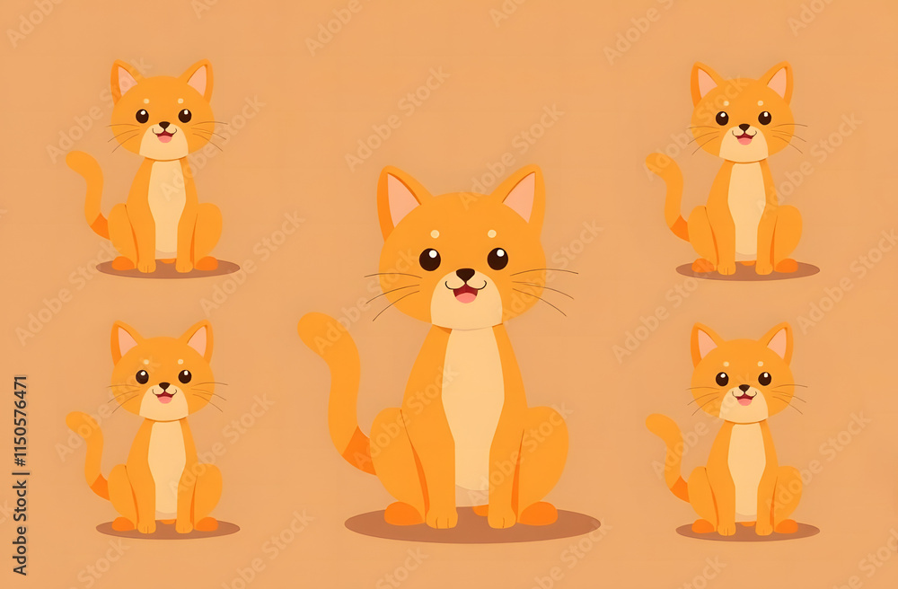 Fototapeta premium Seamless pattern of ginger cat figures in different poses on mocha mousse background. Print for wrapping paper. Vector illustration.