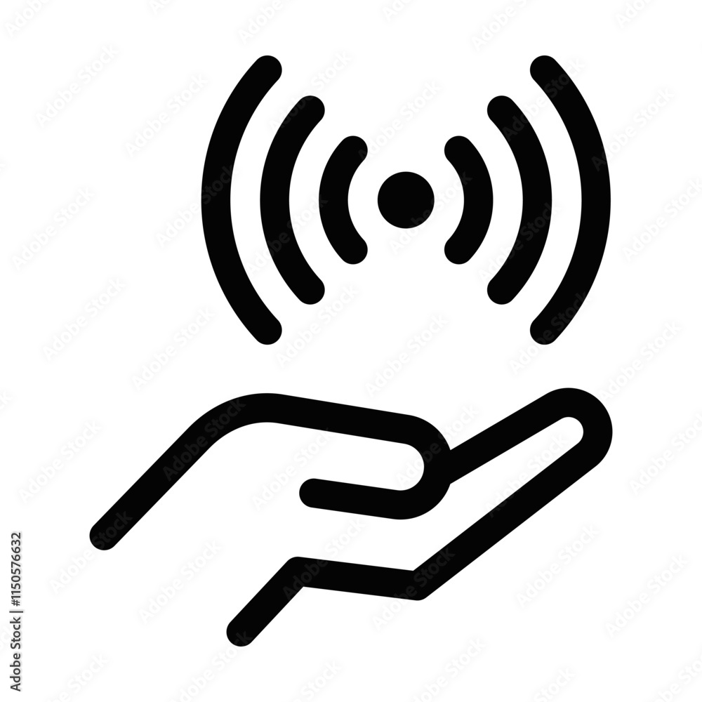 Wireless signal held by hand icon vector. Editable stroke. Wireless signal held by hand icon vector. Editable stroke.