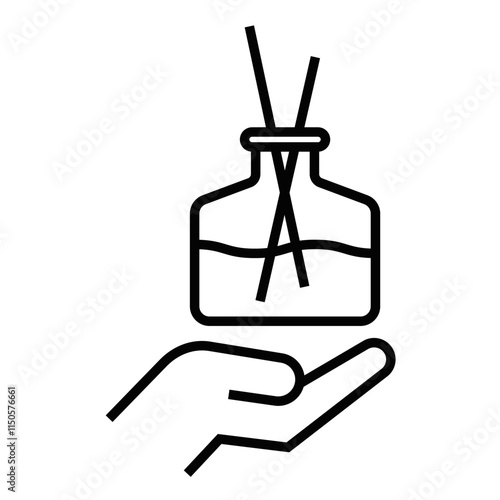 Reed diffuser in hand icon vector illustration. Editable stroke.