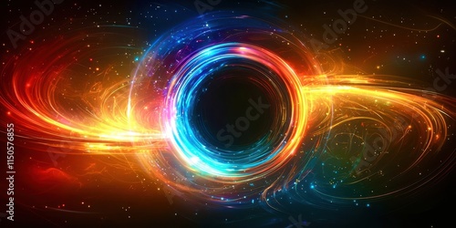 Colorful space with a black hole in the middle