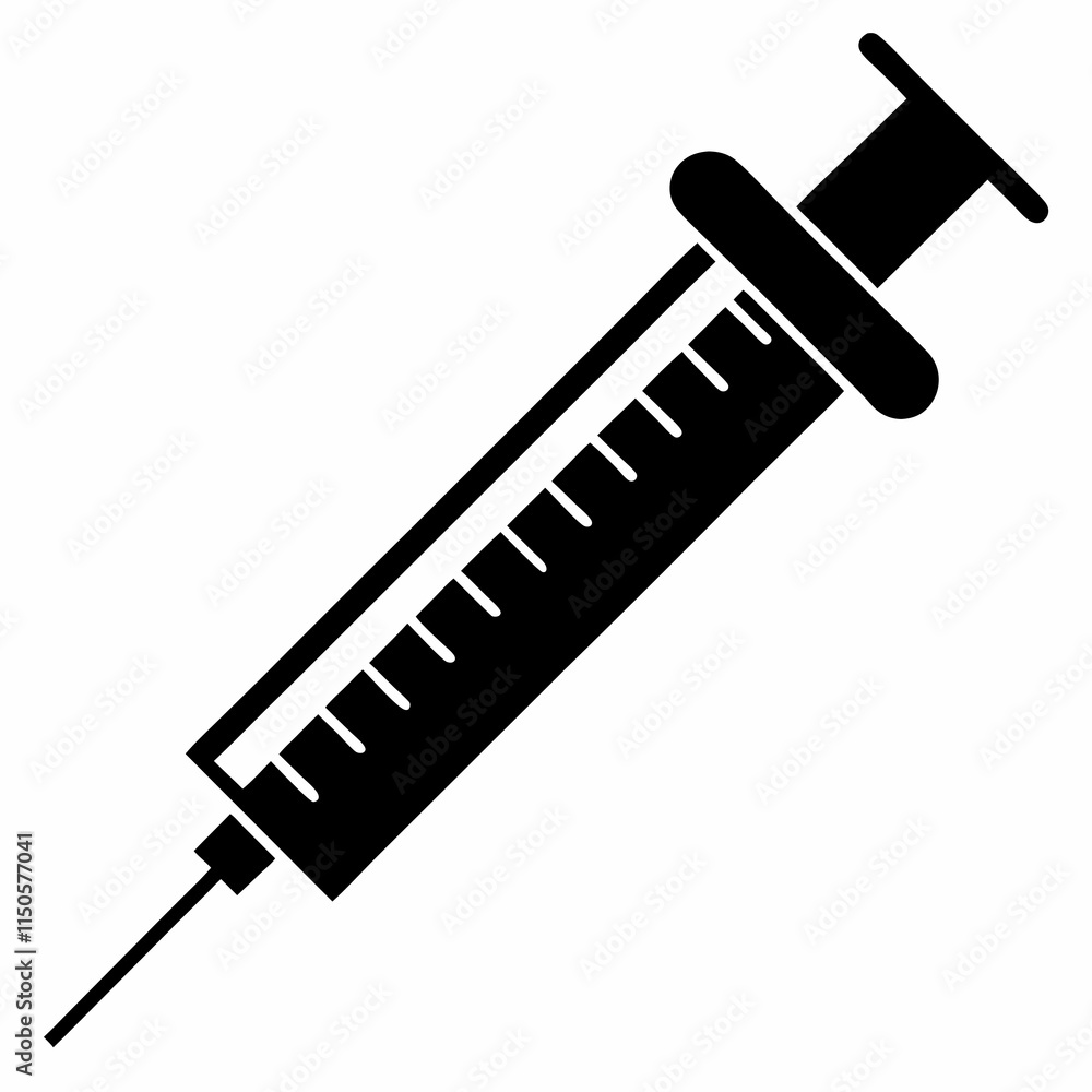 Medical syringe vector icon silhouette. Syringe with needle illustration. Medical syringe vector icon silhouette. Syringe with needle illustration.
