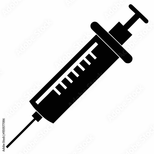 Medical syringe vector icon silhouette. Syringe with needle illustration.
