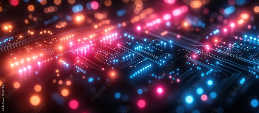 Futuristic circuit board with glowing lights. Futuristic circuit board with glowing lights.