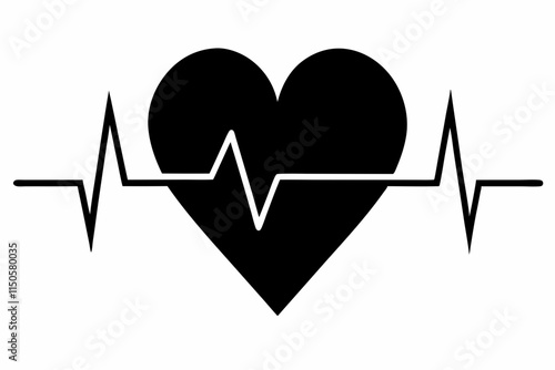 heartbeat silhouette, Heart beat one line, Continuous lines heart beats drawing, Wave pulse.