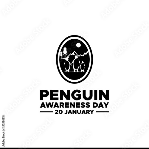 Happy Penguin Awareness Day on January 20th, Penguin Awareness Day banner. Handwriting lettering Penguin Awareness Day text and cute penguin with heart. Hand drawn vector art.