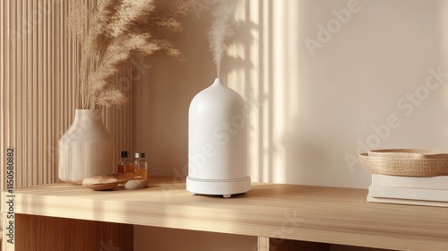 Wallpaper Mural A minimalist diffuser emitting mist, surrounded by decorative items and natural elements. Torontodigital.ca