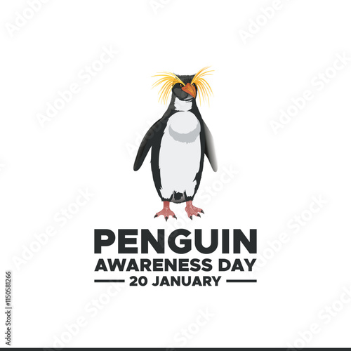 Happy Penguin Awareness Day on January 20th, Penguin Awareness Day banner. Handwriting lettering Penguin Awareness Day text and cute penguin with heart. Hand drawn vector art.