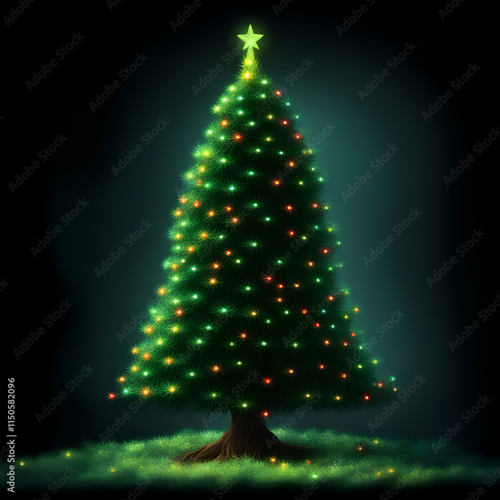 christmas tree with lights and stars christmas tree with lights and stars