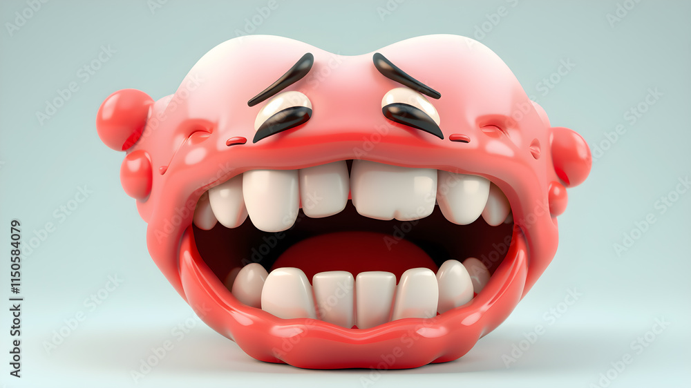 Naklejka premium swollen or inflamed gums. gingivitis and pain. gum and dental health. sad, funny, cute, and adorable tooth character. gloomy expression. 3d illustration design. vector. Generative AI