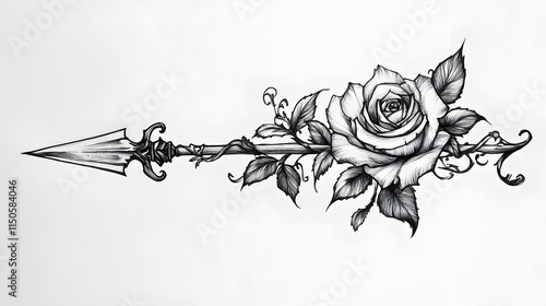 Fototapeta Naklejka Na Ścianę i Meble -  A floral tattoo design idea featuring a blooming peony and vines.