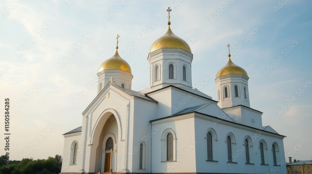 Majestic White Church with Golden Domes Majestic White Church with Golden Domes